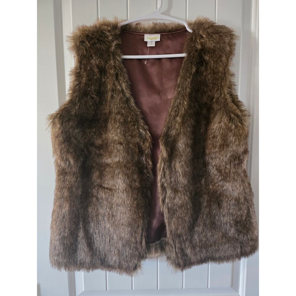 Capelli brown faux fur vest with hook clasp Medium